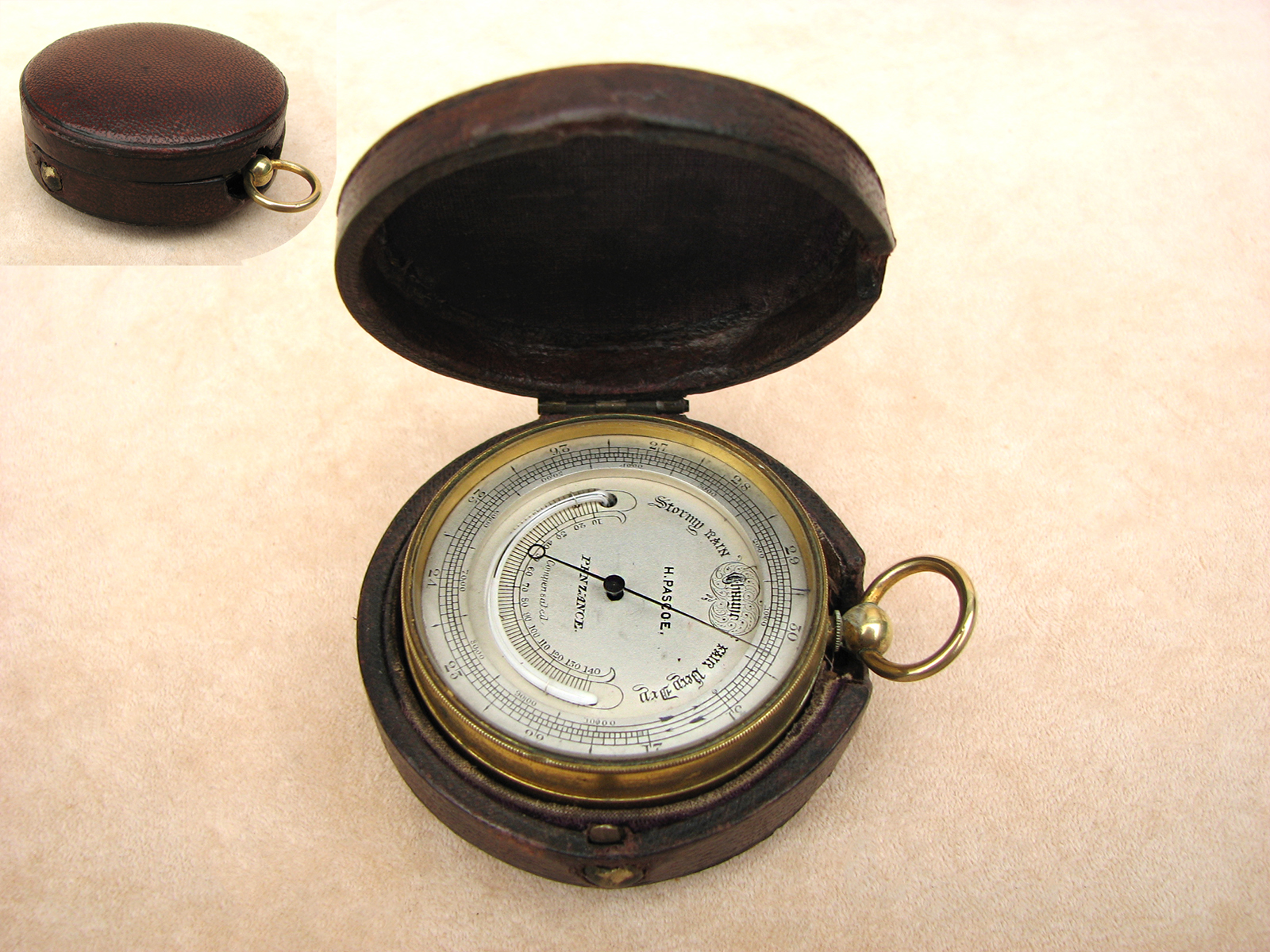 Antique pocket barometer & altimeter signed H. Pascoe Penzance